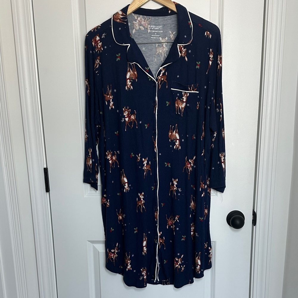 torrid Women’s Ribbed Knit Front Button Sleep Gown Navy 3X